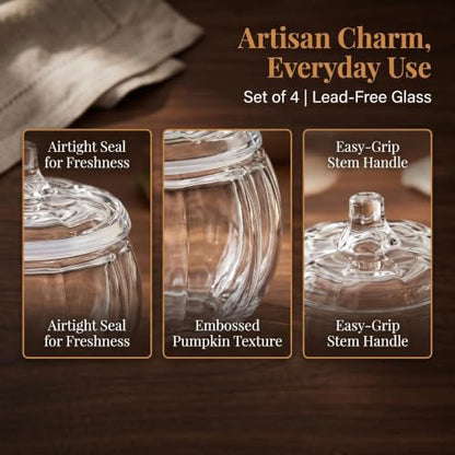 Clear Glass Candle Jars with Airtight Bamboo Lids - 4 Pack