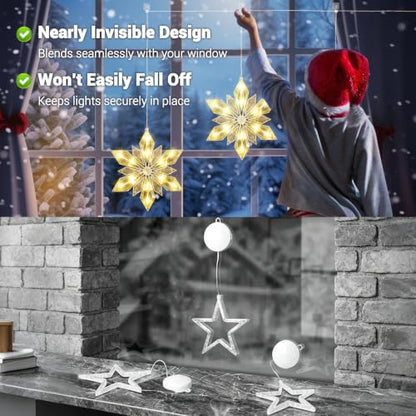 Quntis Christmas Snowflake Window Lights 3 Pack 36 LEDs Diamond-Star Decor with 8 Light Modes