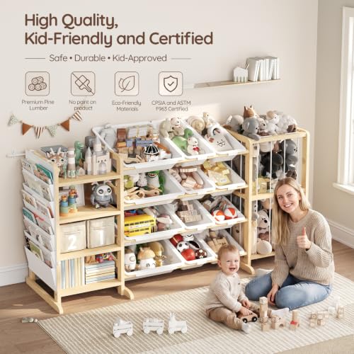 64-Inch Large Toy Storage Organizer with 4 Kids Bookshelf & 12 Bins - Toddler Playroom Storage