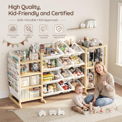 4-in-1 Kids Toy Storage Organizer with 12 Bins & Plush Rack - 64W