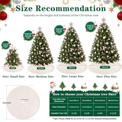 58 Inch Faux Fur Christmas Tree Skirt Round Beige Plush Holiday Decor