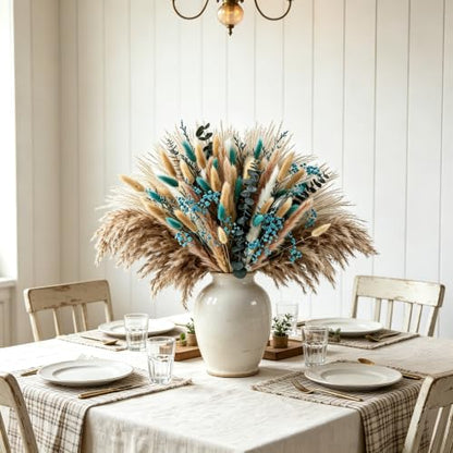 125 Pcs Turquoise Dried Pampas Grass for Home Decor & Bouquets - Natural & Fluffy