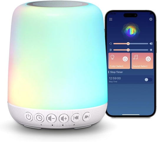 Skiennix White Noise Sound Machine - Portable Sleep Aid with 30 Soothing Sounds & 12 Night Light Colors