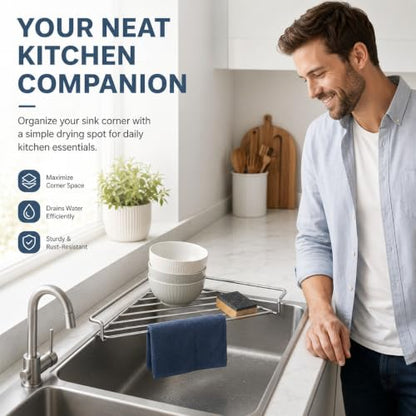 Stainless Steel Corner Sink Shelf - Triangular Kitchen Organizer 1Pcs