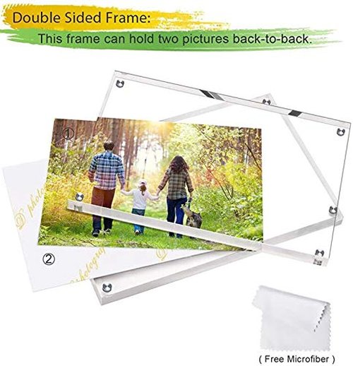 Boxalls 4x6 Inches Acrylic Picture Frames- 3 Pack, Desktop Frameless Photo Frames with Magnetic, Double Sided Transparent (3 Pack)