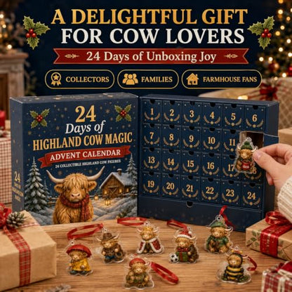 Highland Cow Advent Calendar 2026 - 24 Days Christmas Countdown Decor, Cow Figurines