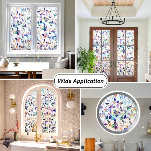 Purple Stained Glass Window Privacy Film 17.5 x 78.7 Inches Static Cling