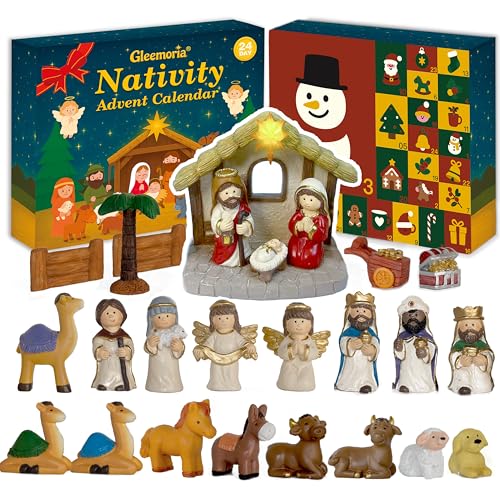 Nativity Advent Calendar 2026 Kids - 24 Light-Up Nativity Scene Figurine Set