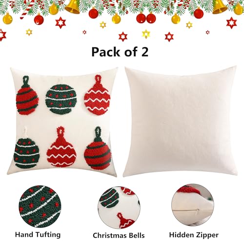 Christmas Bell Throw Pillow Covers 18x18 Set of 2 - Holiday Decor
