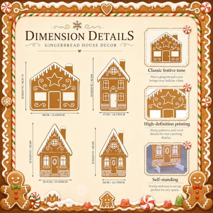Gingerbread House Decor - 4 Piece Holiday Village Cardboard Cutouts