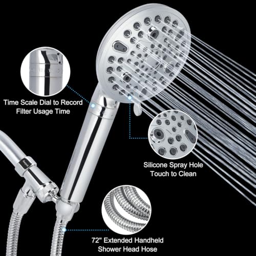 Filtered Handheld Shower Head with 2 Filters, High Pressure, Metal Holder - Premium Chrome / 2.5 GPM