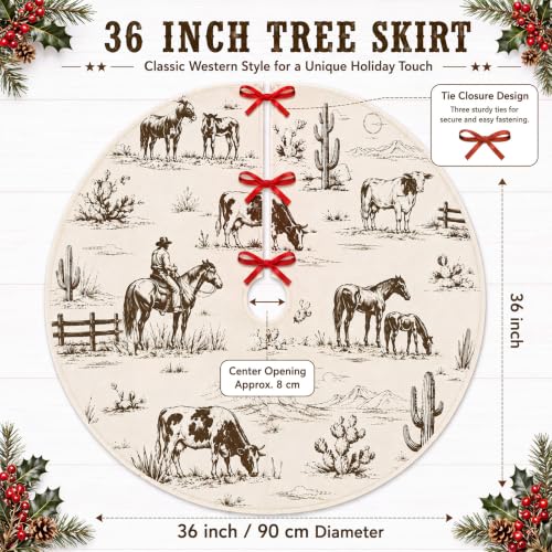 Western Christmas Tree Skirt 36 Inch - Rustic Cowboy Holiday Decor