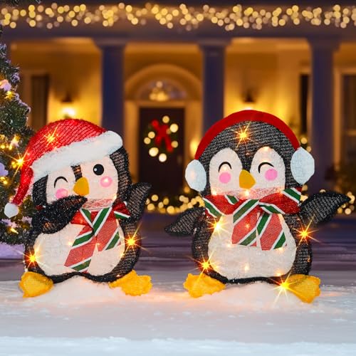 Dazzle Bright Christmas Outdoor Lighted Penguin Decorations Set of 2 - Festive Holiday Yard and Garden Decor