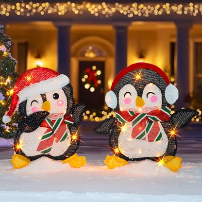 Dazzle Bright Christmas Outdoor Lighted Penguin Decorations Set of 2 - Festive Holiday Yard and Garden Decor