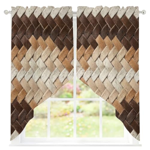 Brown Beige Rustic Swag Curtains Set - 2 Panels, 28W x 36L, Farmhouse Style, Room Darkening, Rod Pocket, Multiple Colors