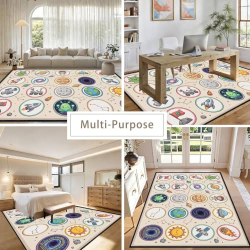 Retro Space Area Rug 3x4ft - Solar System Kids Room Carpet - Variation 5