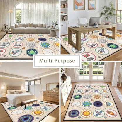 Retro Space Area Rug 3x4ft - Solar System Kids Room Carpet - Variation 5