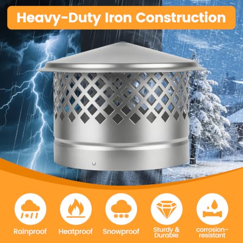 10 Inch Silver Iron Cone Top Chimney Cap with Mesh Guard – Outdoor Vent Protection