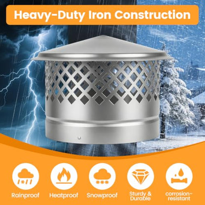 10 Inch Silver Iron Cone Top Chimney Cap with Mesh Guard – Outdoor Vent Protection