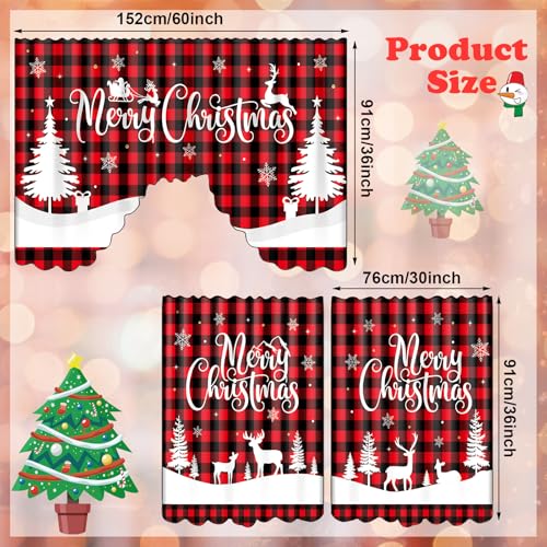 Christmas Kitchen Curtains Set - Red Black Buffalo Plaid Window Decor, 6 Pieces Variation 6