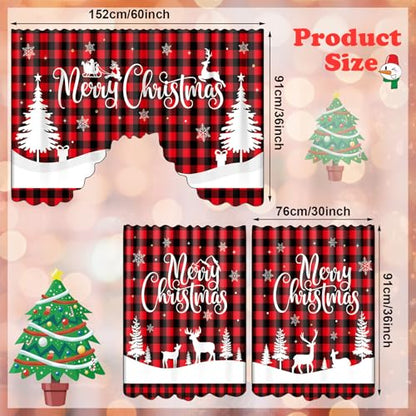 Christmas Kitchen Curtains Set - Red Black Buffalo Plaid Window Decor, 6 Pieces Variation 6