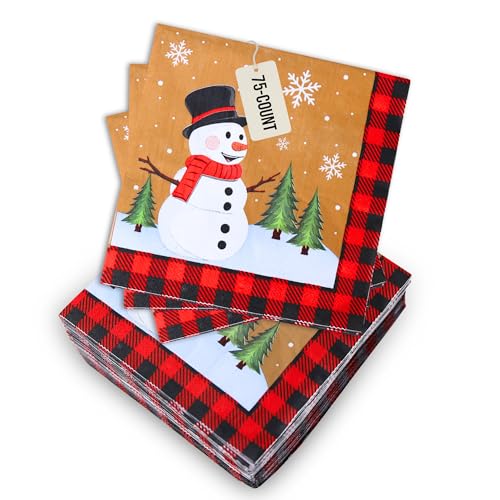 Snowman Paper Napkins 75-Count Winter Holiday Disposable 2-Ply Luncheon Size