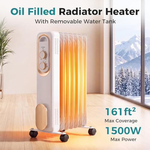 Oil Filled Radiator Space Heater 1500W White, Portable Indoor Climate Control