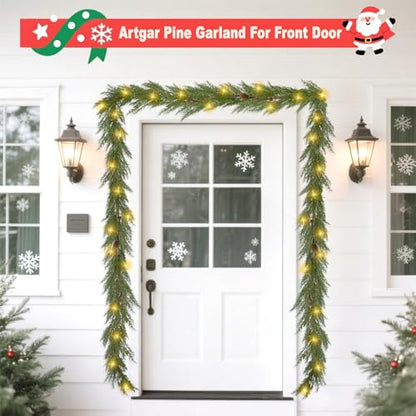 Green Christmas Cedar Garland 6 Ft Prelit with Pinecones & Lights