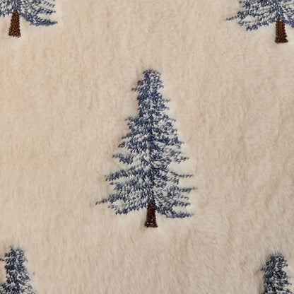 Christmas Pillow Covers 20x20 Set of 2 Blue Xmas Tree Decor Beige - Handmade