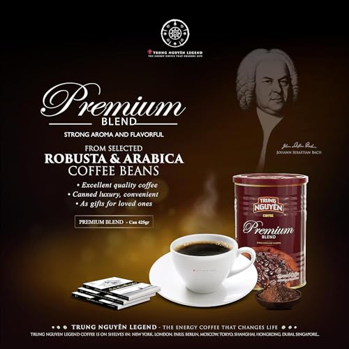 TRUNG NGUYEN LEGEND PREMIUM BLEND Premium Roasted Ground Coffee - Intense Flavor and Chocolate Fragrant by Robusta & Arabica Coffee Beans Blend - Full City Roast with Low Acidity (425g/Can)