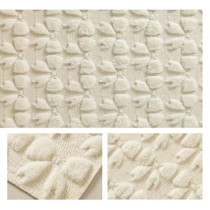 Beige Faux Fur Jacquard Bows Table Runner - 13x120 Inch Valentine Home Decor