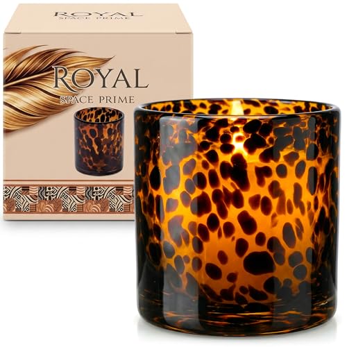 Medium Tortoise Shell Candle Holder - Amber Glass Decor for Vanity & Tabletop