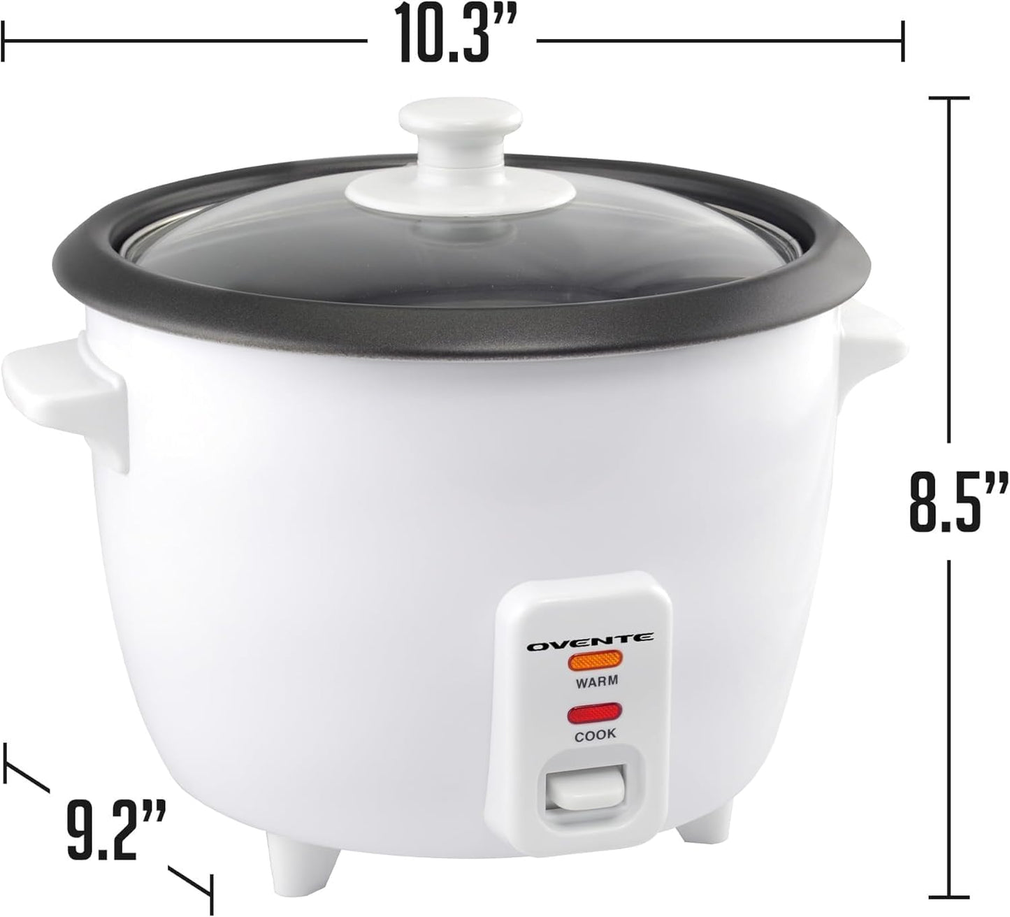 OVENTE Electric Rice Cooker - 10-Cup Capacity, Nonstick Pot & Steaming Basket Included | White RCS01W