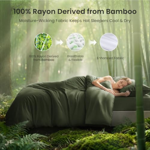 Queen Size Bamboo Rayon Duvet Cover Set - Silky Soft, Breathable & Cool