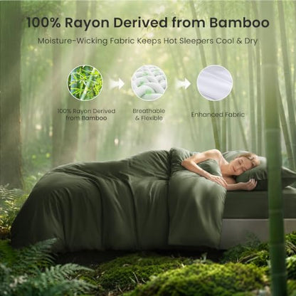 Queen Size Bamboo Rayon Duvet Cover Set - Silky Soft, Breathable & Cool