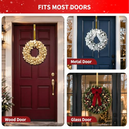 Adjustable Wreath Hanger for Front Door - Gold, Supports Up to 20 lb