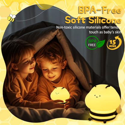 Cute Bee Night Light for Nursery - Silicone Animal Lamp with Dimming & 9 Lighting Effects - Color 4