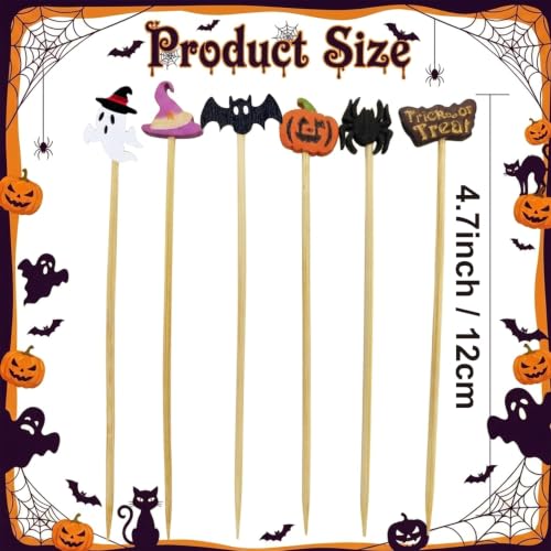 Halloween Cocktail Picks Set 100pcs Pumpkin Ghost Bat Party Toothpicks - Spooky Decorations