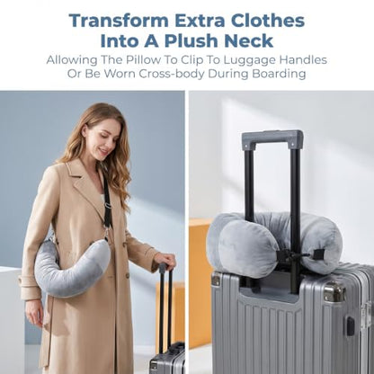Adjustable Travel Neck Pillow - Fillable Support Cushion with Storage
