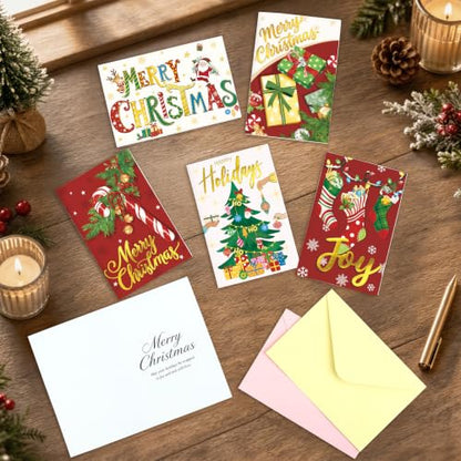 Christmas Card 36 Pack Foil Stamped Blank Greeting Cards with Envelopes - Chrastmas Variation