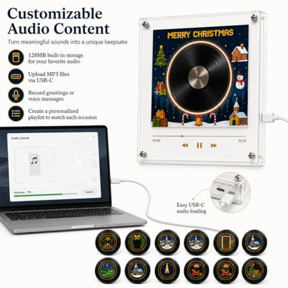 White Magnetic Vinyl Fridge Music Box - Personalized Retro Record Player