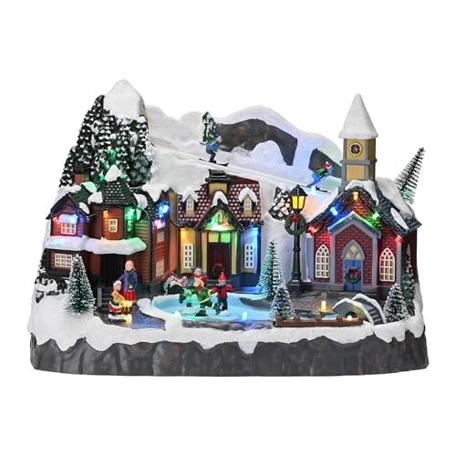 Valery Madelyn Christmas Village Sledding Scene - Ski Resort Variation, Lighted Tabletop Decor, 13.3 Inch