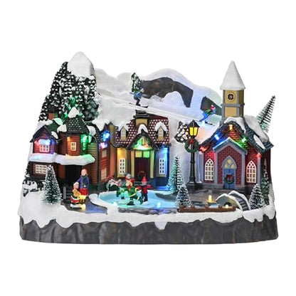 Valery Madelyn Christmas Village Sledding Scene - Ski Resort Variation, Lighted Tabletop Decor, 13.3 Inch