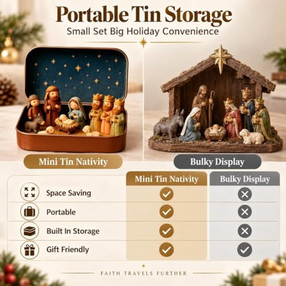 Mini Pocket Nativity Scene in Tin Box Christmas Decor Set 1pc Small Figures