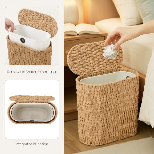 Endymion 3 Gallon Wicker Trash Can with Lid - Natural Paper Rope Bathroom Waste Bin