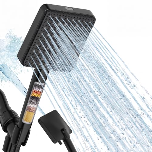 MakeFit Filtered Handheld Shower Head with 7 Modes - Matte Black, High Pressure, Hard Water Filter