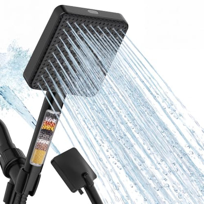 MakeFit Filtered Handheld Shower Head with 7 Modes - Matte Black, High Pressure, Hard Water Filter