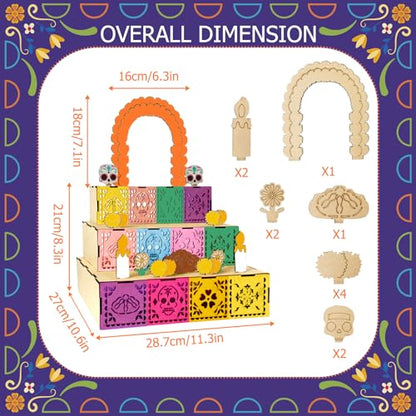 3-Tier Dia De Los Muertos Wooden Altar Kit for Day of the Dead Celebrations