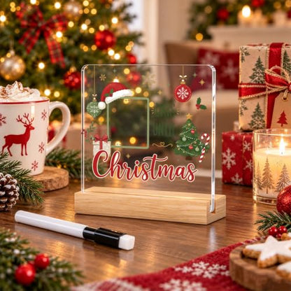 Christmas Countdown Desktop Decorations - Holiday Sign with Marker - 4x4 Inch - Christmas