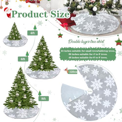 Gray 48 Inch Faux Fur Christmas Tree Skirt Snowflake Decor Large Holiday Cover